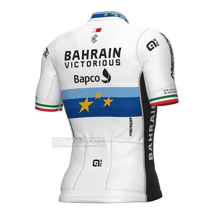 2022 Cycling Jersey European Champion Bahrain Victorious Blue White Short Sleeve and Bib Short